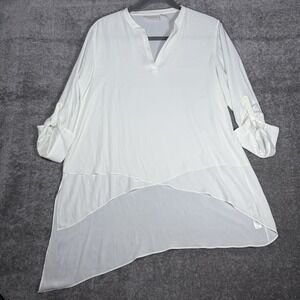 Chico's Top Women's 4‎ White Flowing Layers Tula Assymetrical Tunic Staple Zen